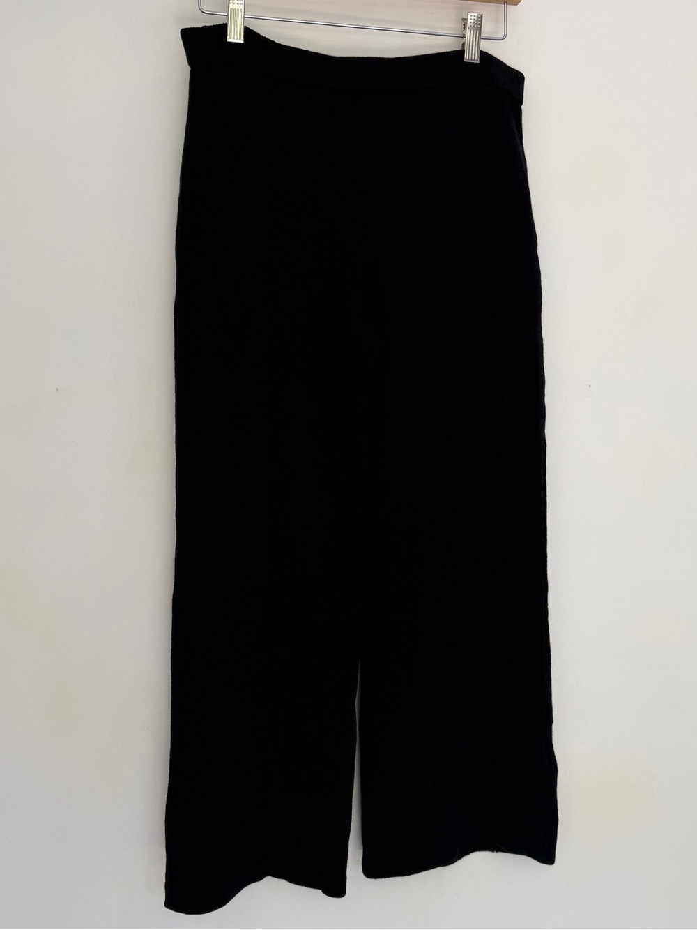 St. John Collection Knit Black Elastic Waist Pull On Wide Leg Trouser Pant